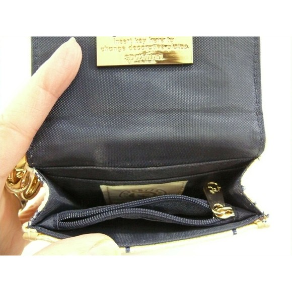 Spartina woven cream Canvas Wristlet flap Wallet leather trim ID window - Picture 8 of 8